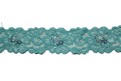 LST-BED-107-LIGHTBLUE.  Beaded Stretch Lace