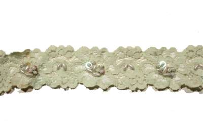 LST-BED-107-LIGHTGREEN.  Beaded Stretch Lace