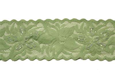 LST-BED-109-GREEN.  Beaded Stretch Lace