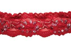 LST-BED-113-RED.  Beaded Stretch Lace
