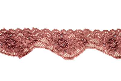 LST-BED-114-DARKROSE.  Beaded Stretch Lace
