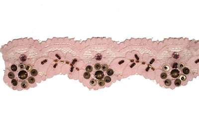 LST-BED-116-PINK.  Beaded Stretch Lace