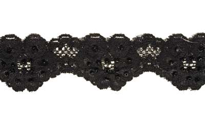 LST-BED-117-BLACK.  Beaded Stretch Lace