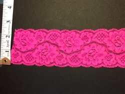 LST-REG-201-FUCHSIA NEON. STRETCH LACE 2 INCH WIDE