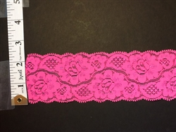 LST-REG-201-HOT PINK. STRETCH LACE 2 INCH WIDE