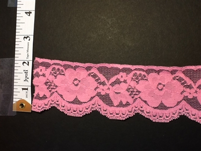 LST-REG-204-HOT PINK. STRETCH LACE 2 INCH WIDE