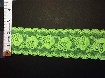 LST-REG-205-NEON GREEN. STRETCH LACE 2 INCH WIDE