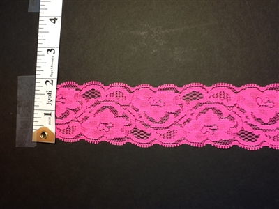 LST-REG-209-NEON PINK. STRETCH LACE 2 INCH WIDE