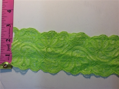 LST-REG-305-GREEN.  STRETCH LACE 3 INCH WIDE - GREEN