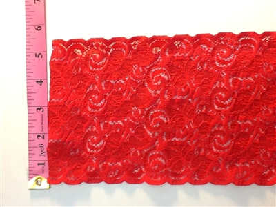 LST-REG-504-RED.  STRETCH LACE 5 INCH WIDE - RED