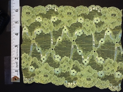 LST-REG-614-LIMEGREEN.  STRETCH LACE 6 INCH WIDE - LIME GREEN