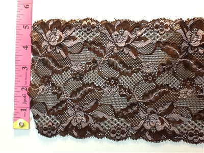 LST-REG-614-MULTIBROWN.  STRETCH LACE 6 INCH WIDE - MULTI BROWN