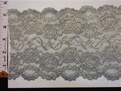 LST-REG-621-GREY.  STRETCH LACE 6 INCH WIDE - GREY