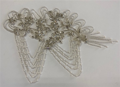 RHS-APL-011-SILVER. Hot-Fix and Sew-On Clear Crystal Rhinestone Applique - With Pearls, Silver Beads and Clear Crystals - 12 x 12 Inches. Can be Used for Making Belts, Sashes, Head-Bands, Party Dresses and Costumes.