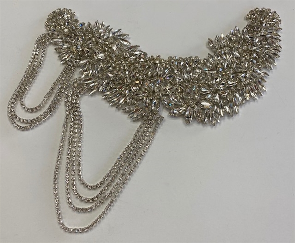 RHS-APL-012-SILVER. Hot-Fix and Sew-On Clear Crystal Rhinestone Applique - With Clear Crystals - 10 x 9 Inches. Can be Used for Making Belts, Sashes, Head-Bands, Party Dresses and Costumes.