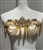 RHS-APL-083-ABGOLD. AB Crystal Rhinestone Applique with Gold Beads - 14" x 8"