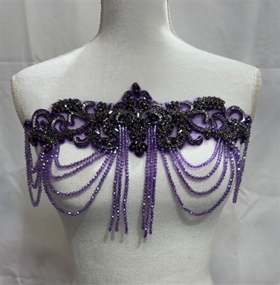 Purple Crystal Rhinestone Purple Beaded Applique