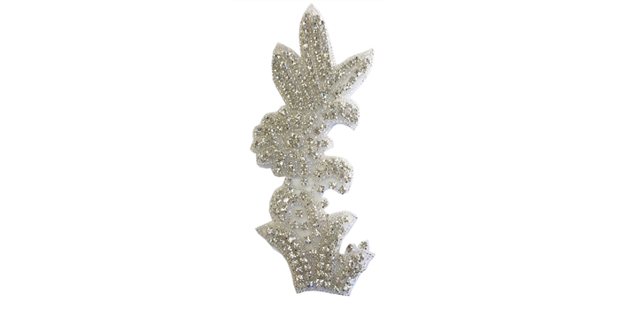 RHS-APL-1338-SILVER.  RHINESTONE HOT-FIX APPLIQUE - 7 " X 3 "