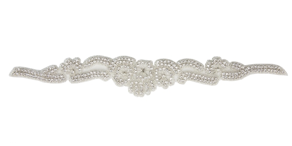 RHS-APL-1376-SILVER.  Crystal Rhinestone Applique - 12.5" x 1.75"