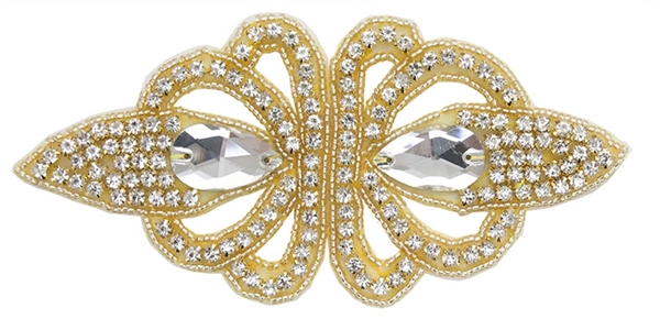 RHS-APL-1493-GOLD.  Crystal Rhinestone Applique
