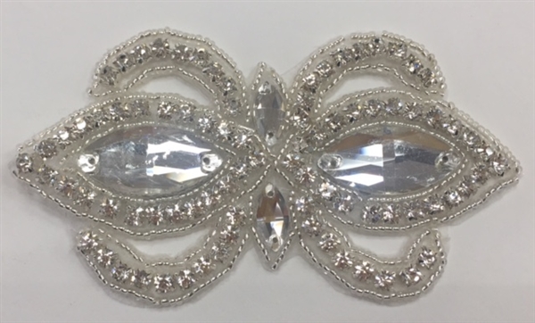 RHS-APL-1504-SILVER. CRYSTAL RHINESTONE APPLIQUE - 2 X 4 INCHES