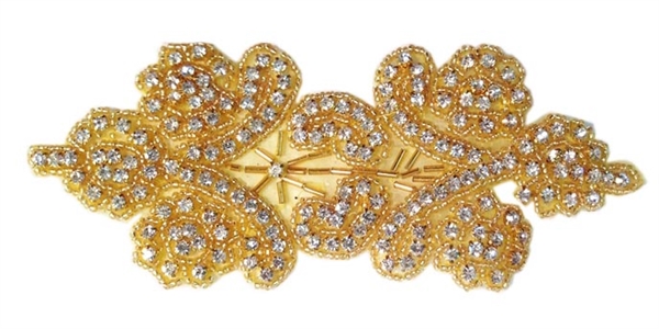 RHS-APL-1511-GOLD.  CRYSTAL RHINESTONE APPLIQUE