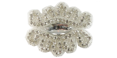 RHS-APL-1564-SILVER.  CRYSTAL RHINESTONE APPLIQUE WITH SILVER BEADS - 3" X 2.5"