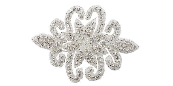 RHS-APL-180-SILVER.  CRYSTAL RHINESTONE APPLIQUE -,6.75" X 5 "
