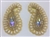 RHS-APL-1803-OFFWHITEGOLD-PAIR.  Hot-Fix, Sew-On Rhinestone Appliques (Pair) - Off-White Pearls, AB Rhinestones, Gold Beads - 2.75 x 5 Inches