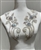 RHS-APL-3315-BLUESILVER-PAIR. Blue and Clear Crystal Rhinestone Applique with Silver Beads on a Shear White Tulle- 12" x 4" Each Piece.