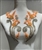 RHS-APL-3315-ORANGESILVER-PAIR. Orange and Silver Crystal Rhinestone Applique on a Shear White Tulle- 12" x 4" Each Piece.