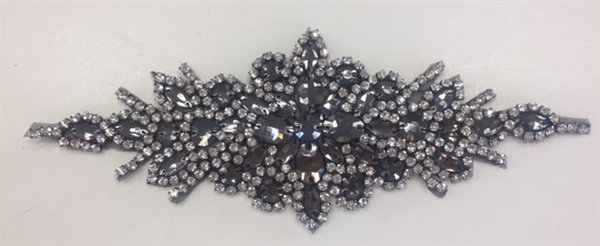RHS-APL-422-CLEARBLACK. Clear and Black Crystal Rhinestone Applique - 9" x 3"