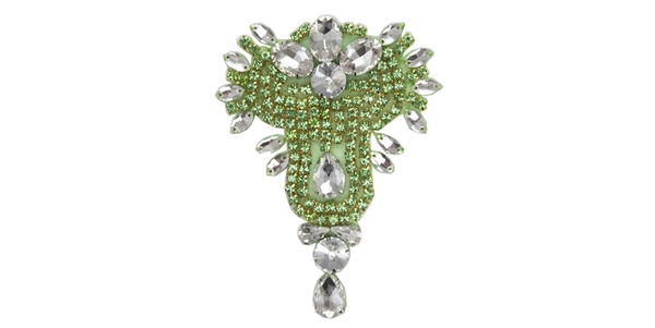 RHS-APL-475-APPLEGREEN.  APPLEGREEN Crystal Rhinestone Applique - 3" x 5"
