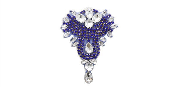 RHS-APL-475-ROYALBLUE.  ROYALBLUE Crystal Rhinestone Applique - 3" x 5"