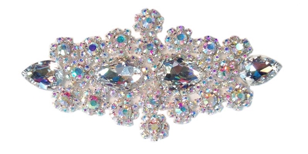 RHS-APL-478-AB.  Rhinestone Applique - 7 x 3 Inches