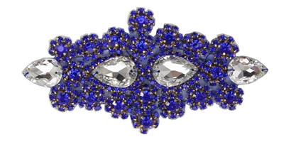 RHS-APL-478-ROYALBLUE.  MAX BLING Hot Fix / Sew-On Crystal Rhinestone Applique - Clear and Royal Blue Stones - 7 X 3 inches