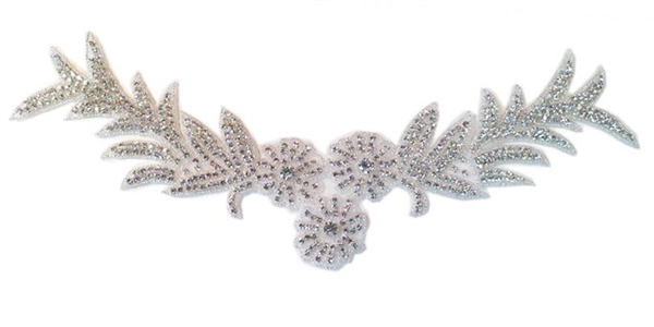 RHS-APL-496-SILVER.  Crystal Rhinestone Applique - 17" x 5"