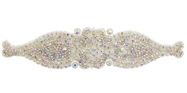 RHS-APL-501-AB.  CRYSTAL RHINESTONE APPLIQUE - 13" X 3"