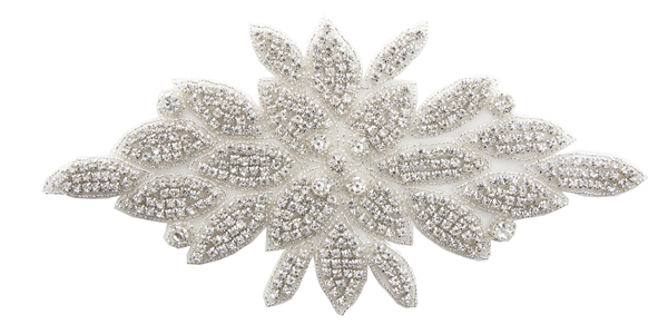 RHS-APL-507-SILVER. Hot Fix / Sew-On Clear Crystal Rhinestone Applique - 10 X 5 Inches