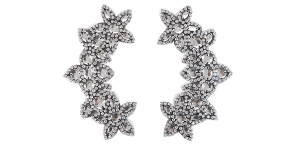 RHS-APL-511-PAIR-BLACK.  CRYSTAL RHINESTONE APPLIQUE PAIR.  6.5" x 2.5"