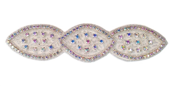 RHS-APL-516-AB.  CRYSTAL RHINESTONE APPLIQUE.  8" x 2"
