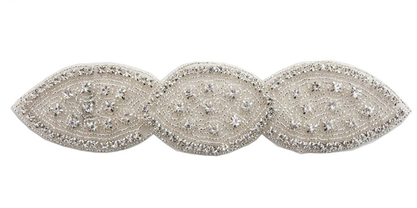 RHS-APL-516-SILVER.  CRYSTAL RHINESTONE APPLIQUE.  8" x 2"