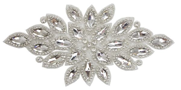 RHS-APL-523-SILVER.  Crystal Rhinestone Applique - Silver - 12" x 6"