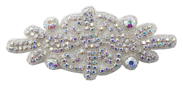 RHS-APL-530-AB.  AB RHINESTONE APPLIQUE.  6.25 X 3 INCHES