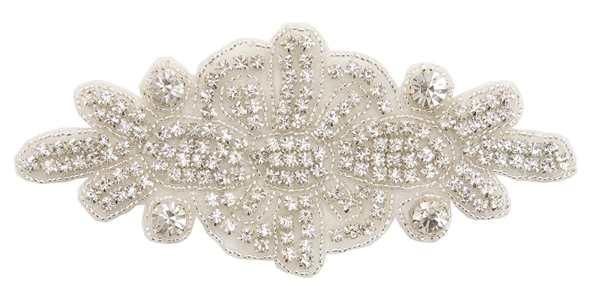 RHS-APL-530-SILVER.  CRYSTAL RHINESTONE APPLIQUE.  6.25 X 3 INCHES