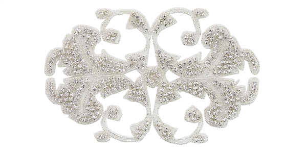 RHS-APL-546-SILVER.  CRYSTAL RHINESTONE APPLIQUE - 8" X 5"