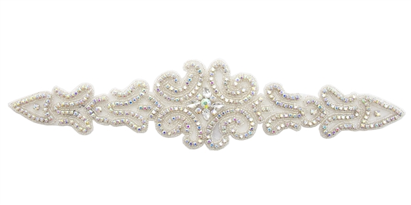 RHS-APL-550-AB.  AB CRYSTAL RHINESTONE APPLIQUE - 15" X 3.5"