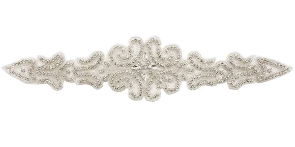 RHS-APL-550-SILVER.  CRYSTAL RHINESTONE APPLIQUE - 15" X 3.5"
