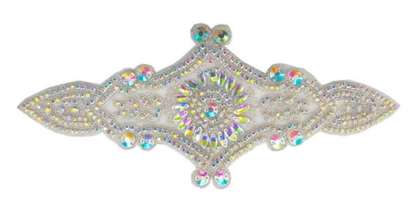 RHS-APL-572-AB - RHINESTONE APPLIQUE - AB CRYSTAL - 13 X 5.5 INCH