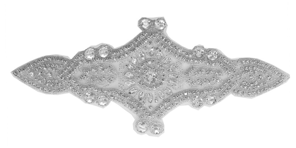 APL-RHS-030W - RHINESTONE APPLIQUE - CRYSTAL - 13 X 5.5 INCH